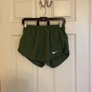 Army green Nike running shorts with built in underwear